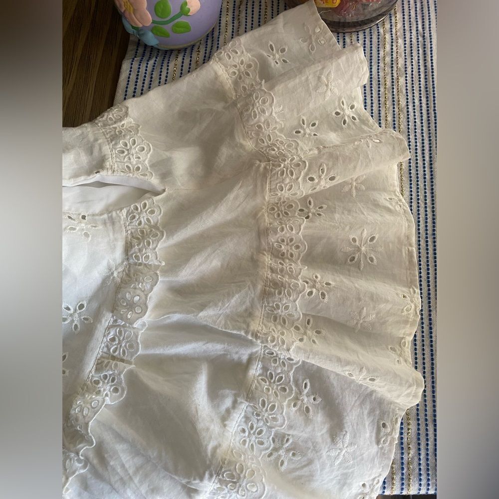 For Love And Lemons Hermosa Eyelet Mini Dress Tunic Beige Sz Small Tulle Sleeve - Picture 13 of 15